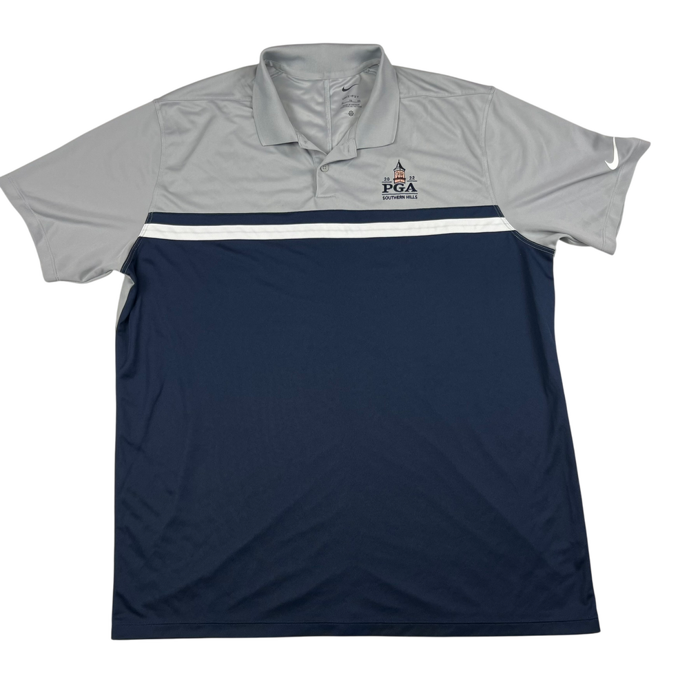 Nike Polo Shirt Mens XL PGA 2022 Southern Hills Dri-Fit Golf Gray Navy